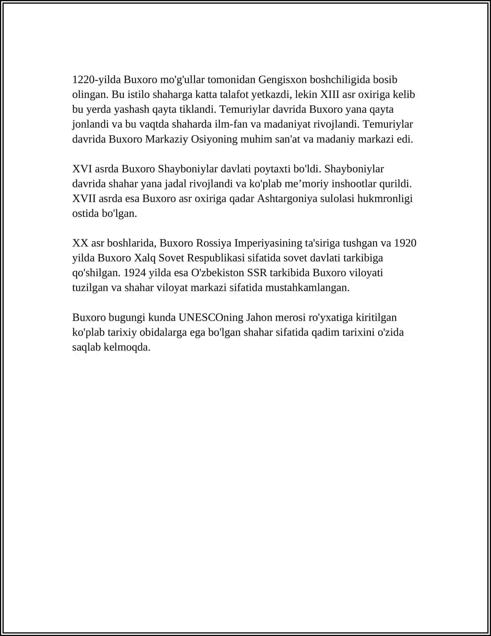 REFERAT Mavzu: BUXORO 4