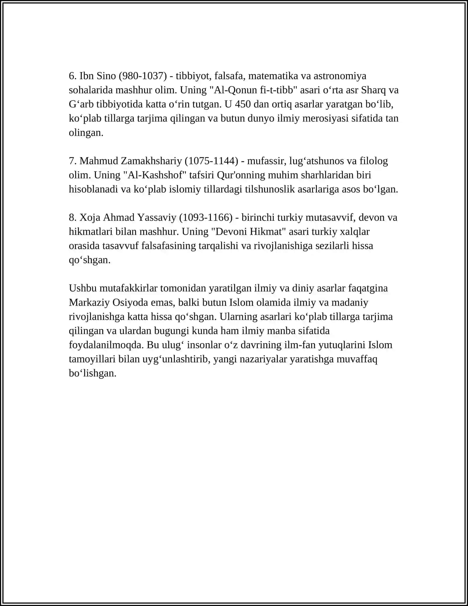 MARKAZIY OSIYOLIK MUTAFAKKIRLARNING ISLOM ILMLARI VA MADANIYATI RIVOJIDA TUTGAN O‘RNI 4