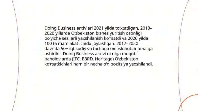 Yangi Oʻzbekiston ijtimoiy-siyosiy, iqtisodiy va madaniy hayotida roʻy berayotgan oʻzgarishlarning xalqaro reytng va indekslarda aks etishi 4
