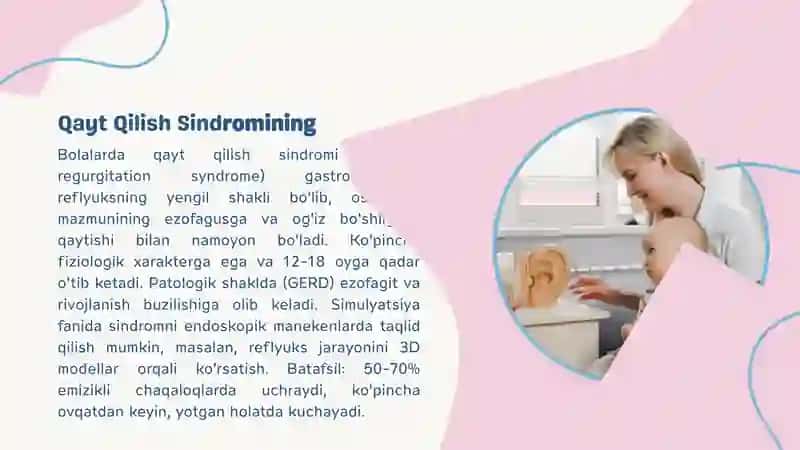"BOLALARDA DISBAKTERIOZ KECHISH XUSUSIYATLARI VA BOLALARDA QAYT QILISH SINDROMI" TAYYORLANGAN TAQDIMOT 4