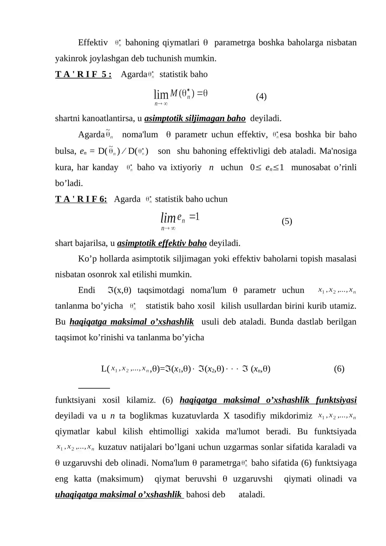 Taqsimot parametrlarining statistik baholarining matematik modellari 4
