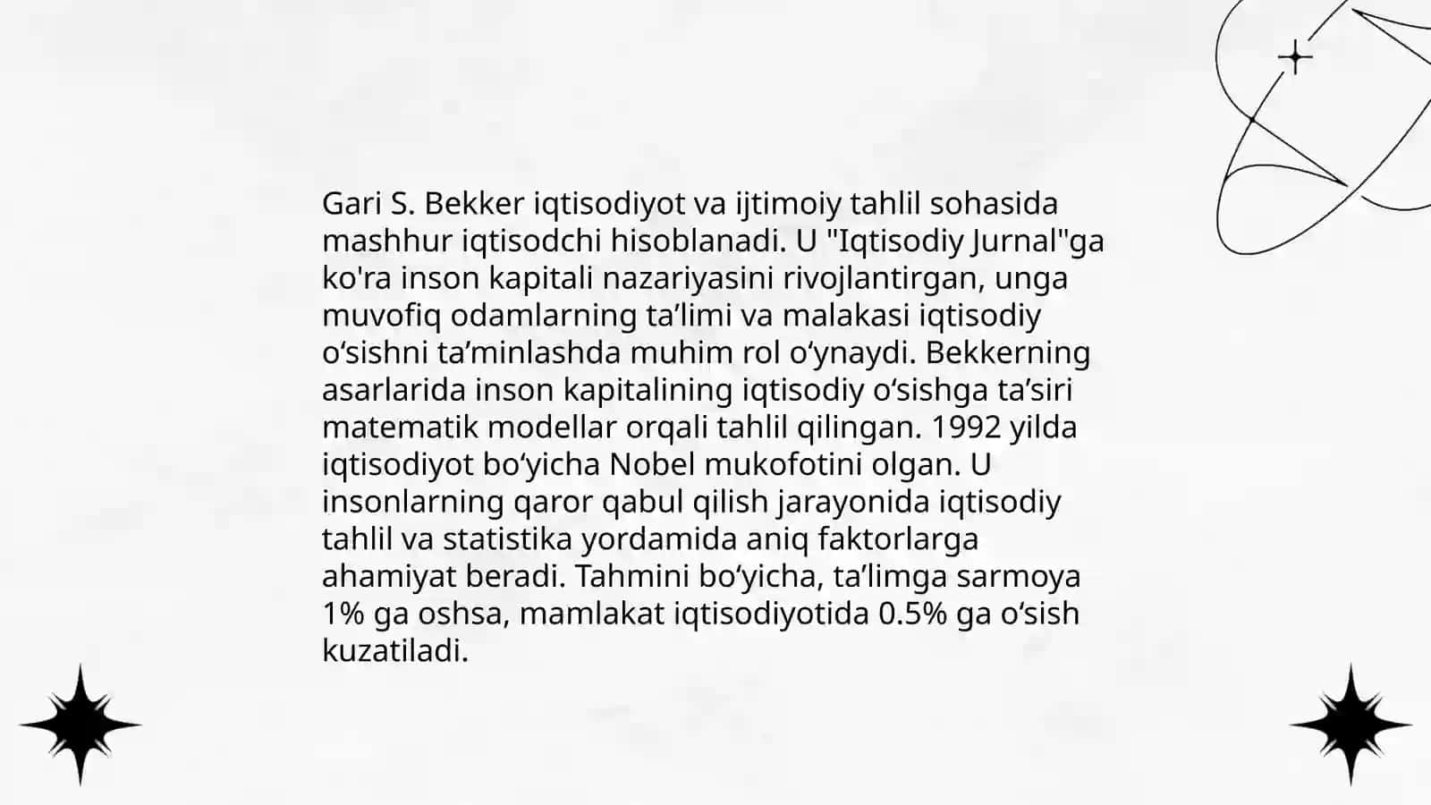 Iqtisodiyot bo'yicha nobel mukofoti lauriyatlarining g'oyalari haqida 4