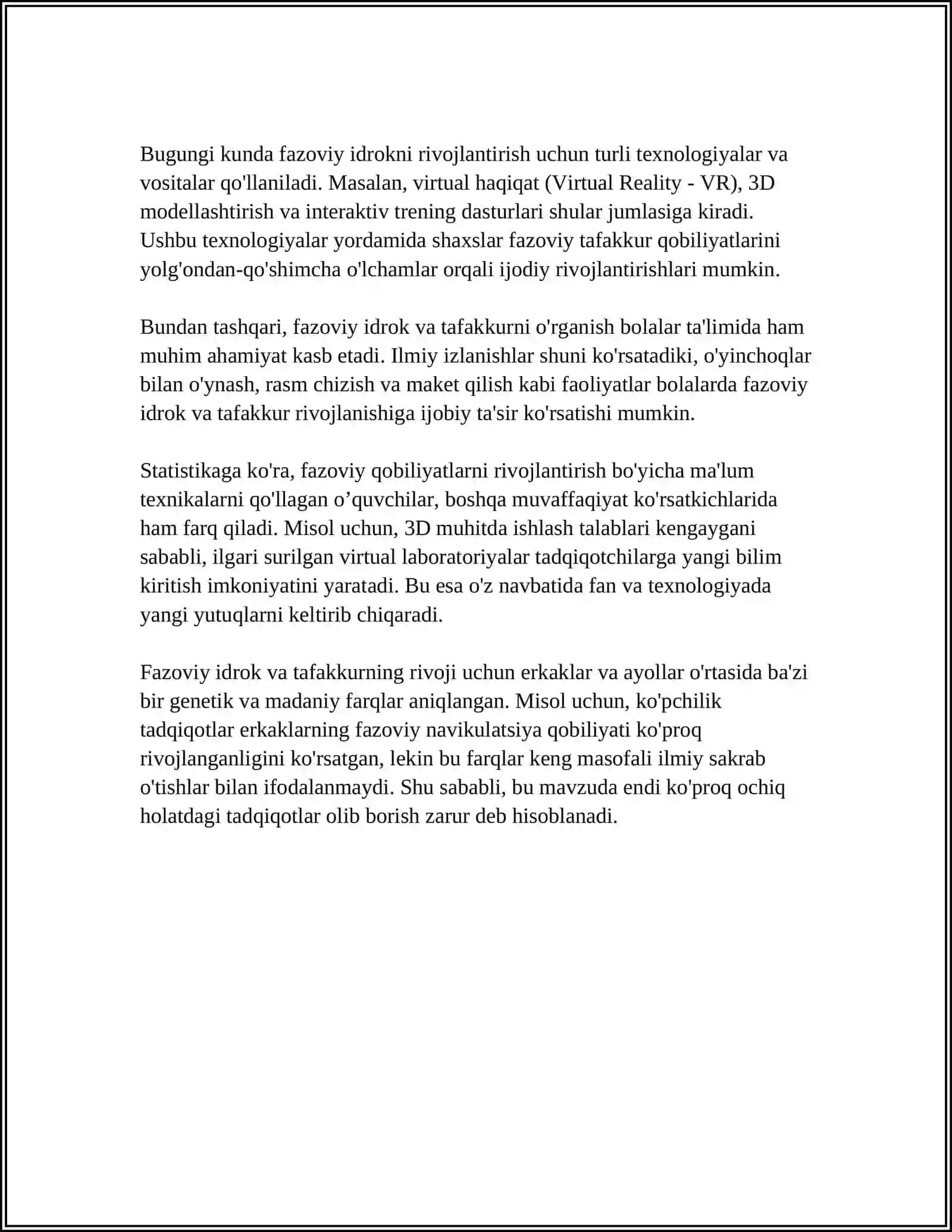 KO'RIB IDROK QILISH VA O'LCHASH ASOSIDA FAZONI IDROK QILISH 4