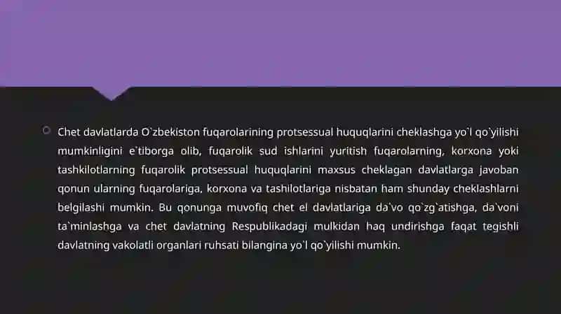 Chet elfuqarolarining vatashkilotlarining fuqarolik protsessual huquqlari 4