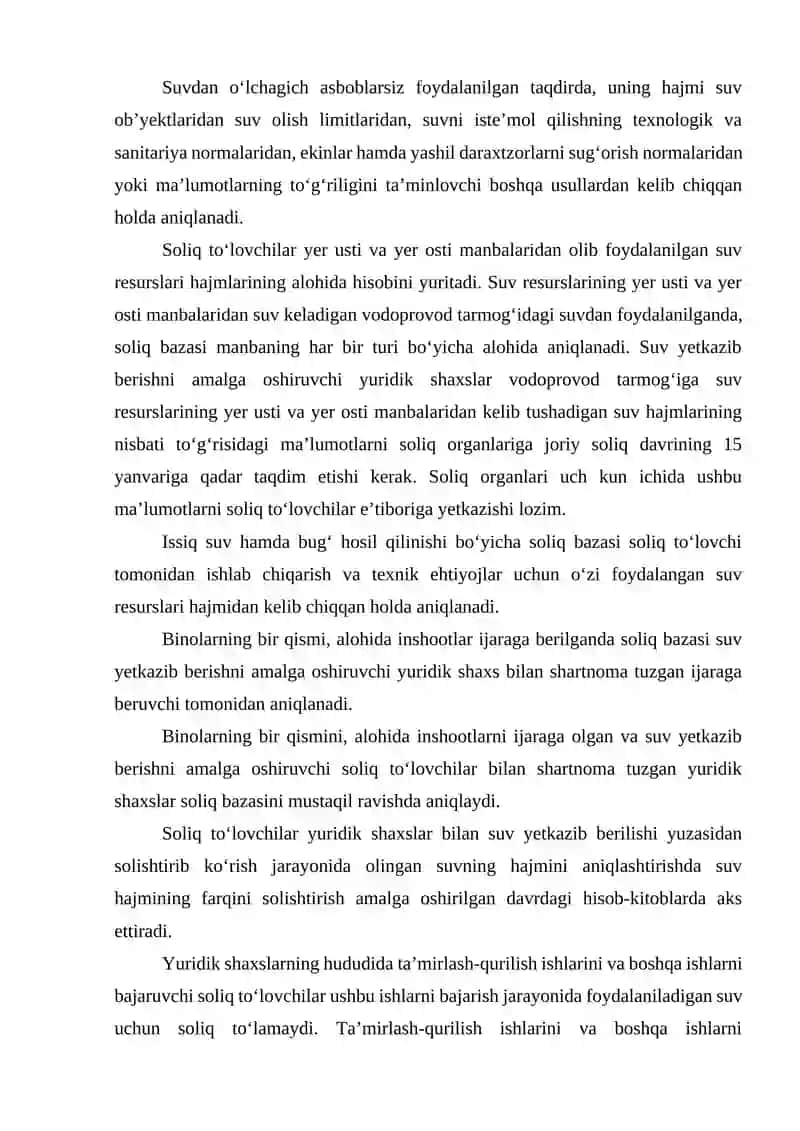 Suv resurslaridan foydalanganlik uchun soliq va uning joriy etilish sabablari 4
