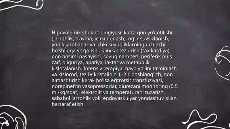 Shok turlari va bunda intensiv terapiya ôtkazish 4