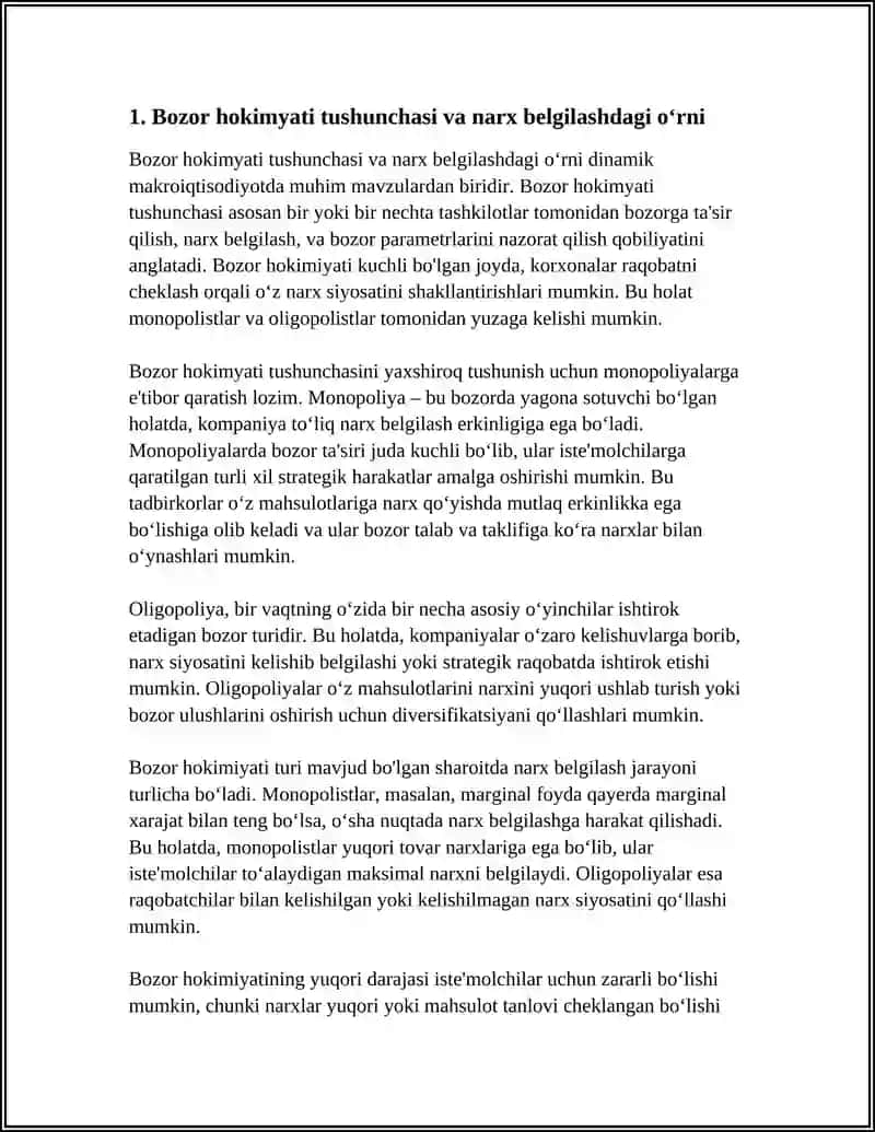 DINAMIK MAKROIQTISODIYOT FANIDAN: BOZOR HOKIMYATI SHAROITIDA NARX BELGILASH TOMOYILLARI HAQIDA 4