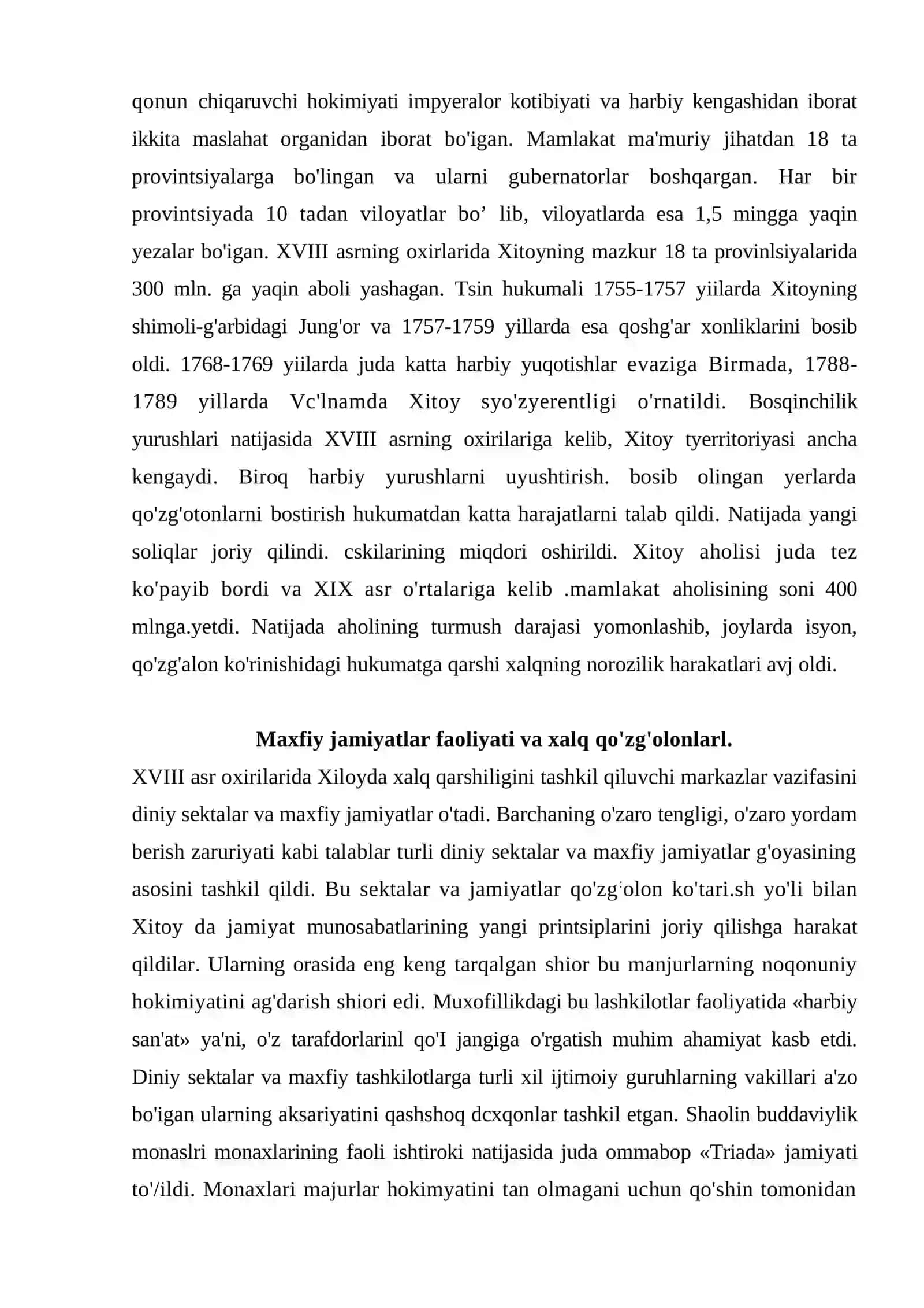 MUSTAQIL ISHI XVIII ASRDAN – 1870 YILLARGACHA XITOY 4