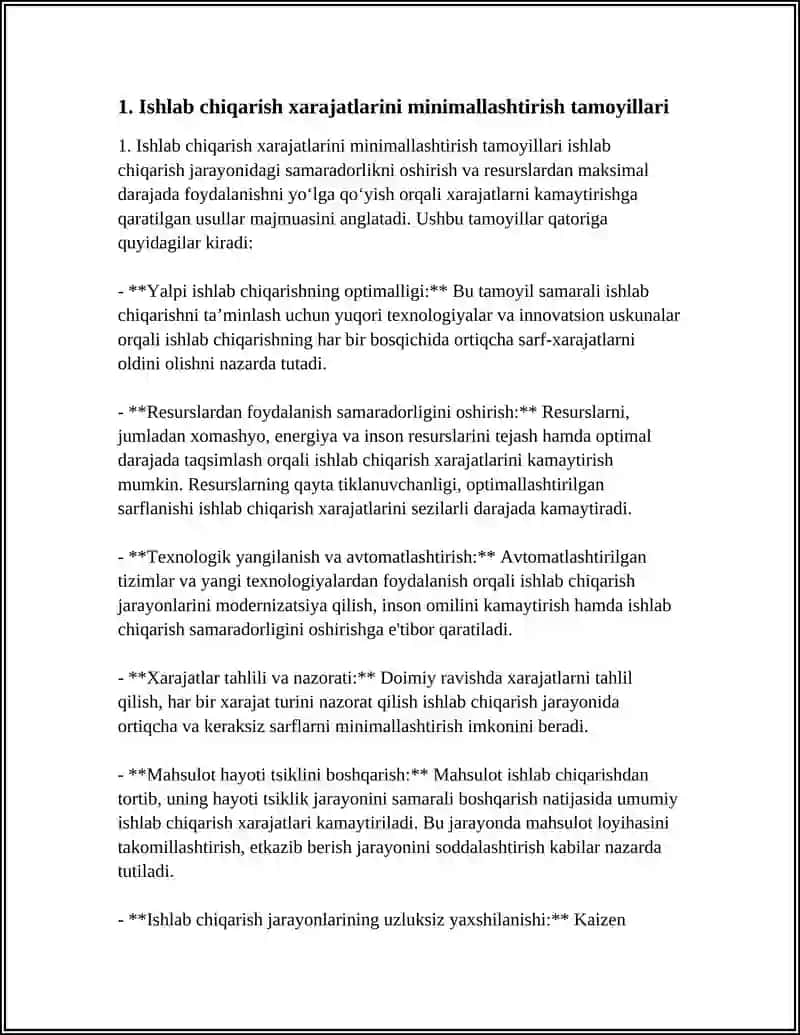 ISHLAB CHIQARISH XARAJATLARI MINIMALLASHTIRISH SHARTLARI VA KORXONANING ZARARSIZ ISHLASH NUQTASINI HISOBLASH YO'LLARI 4