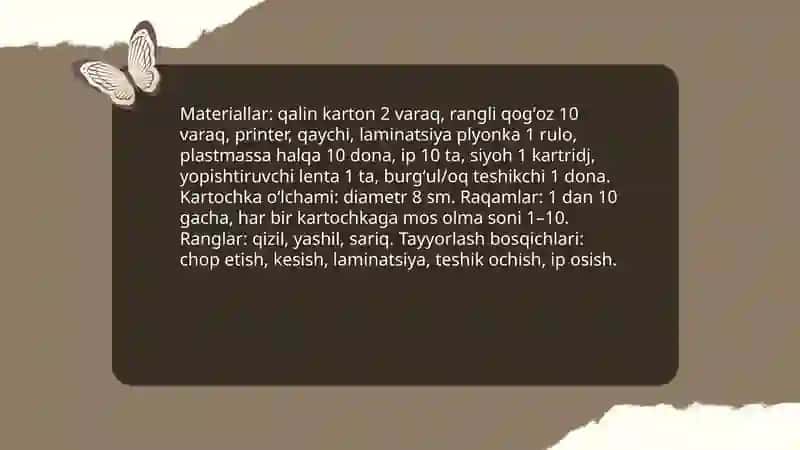 Sanoq sonlar "telefon,olma daraxti "korgazmalarini materyallarini tayyorlash 4