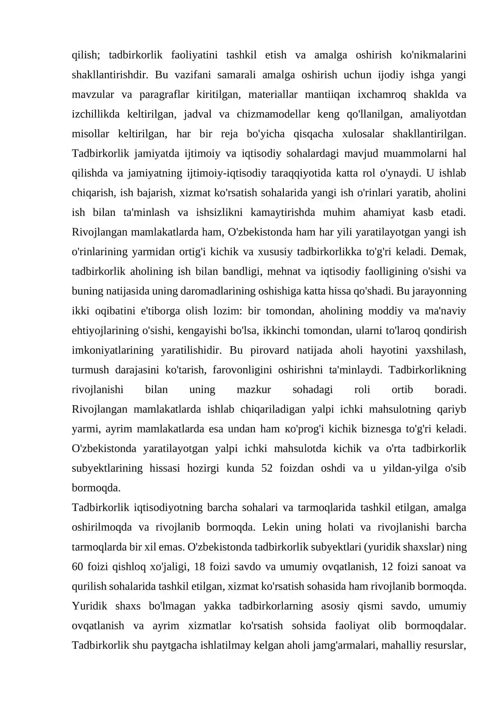 Kichik biznes va xususiy tadbirkorlikni rivojlantirishni ijtimoiy-iqtisodiy ahamiyati 4