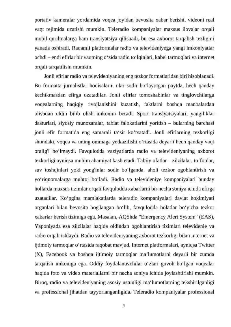Radio va televideniya - tezkor va ommoviy axborot vositalari sifatida 4
