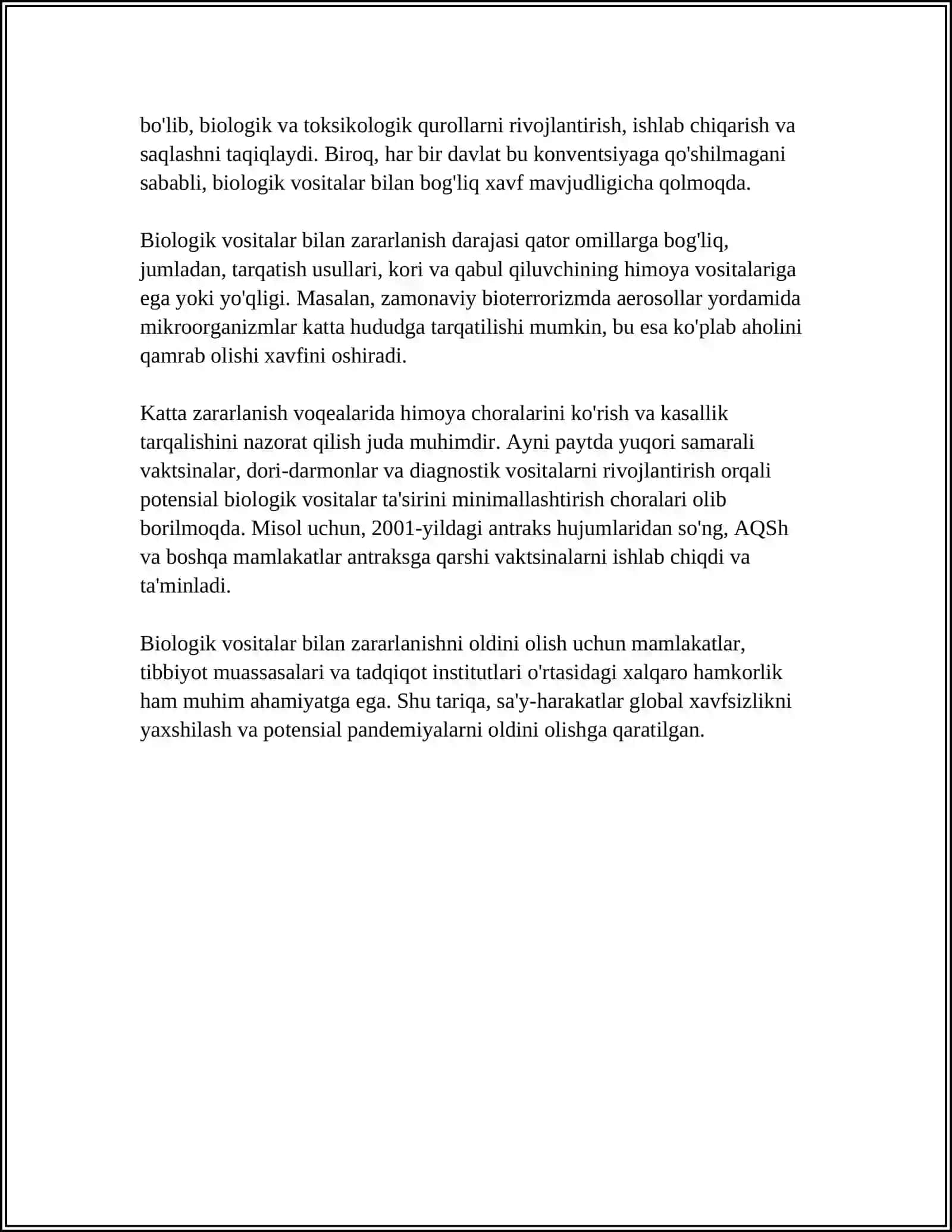 BIOLOGIK VOSITALAR BILAN ZARARLANISH OʻCHOGʻIDA TIBBIY YORDAMNI TASHKILLASHTIRISH 4