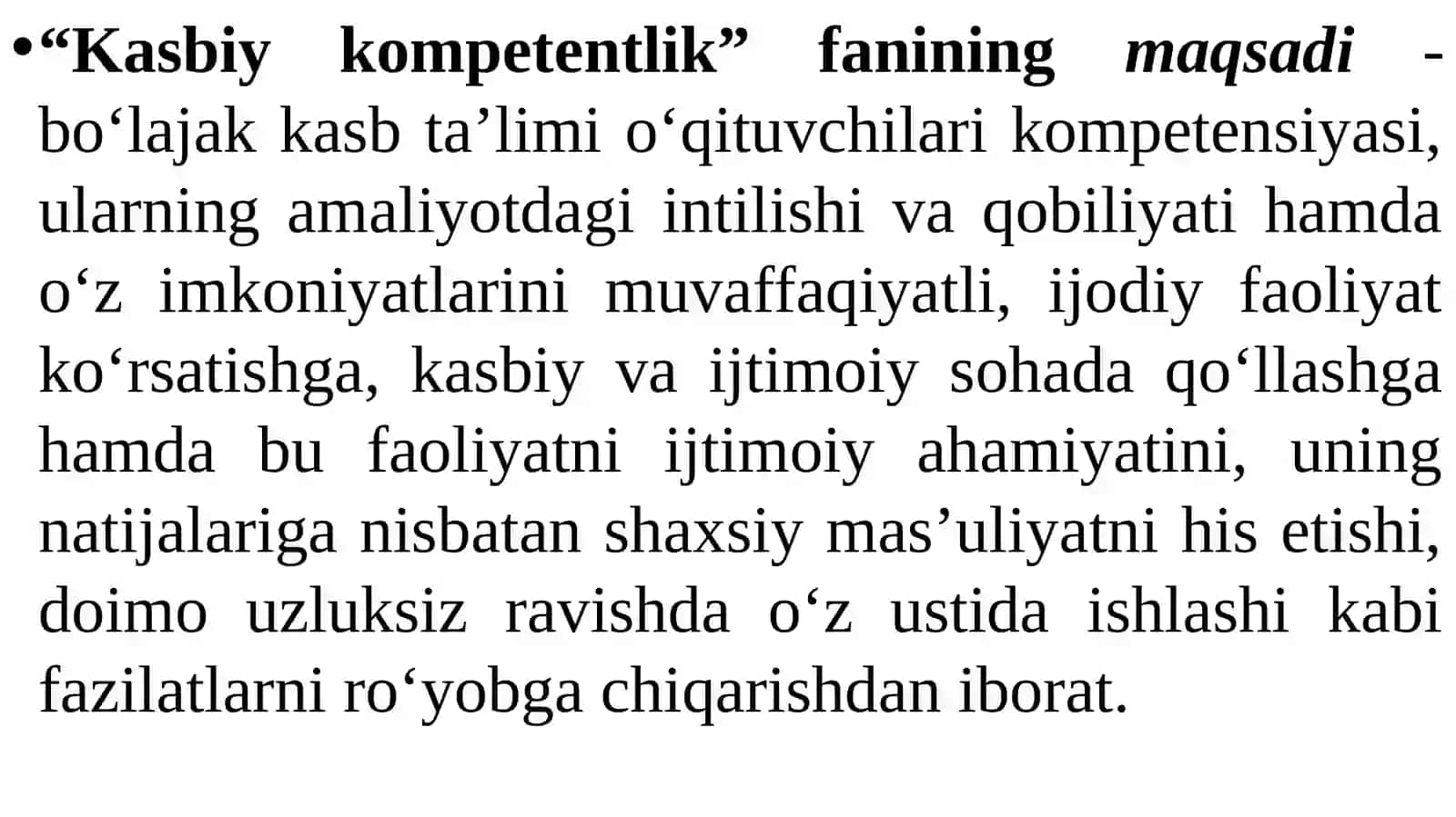 KASBIY KOMPETENTLIK FANINING MAQSADI VA VAZIFALARI 4