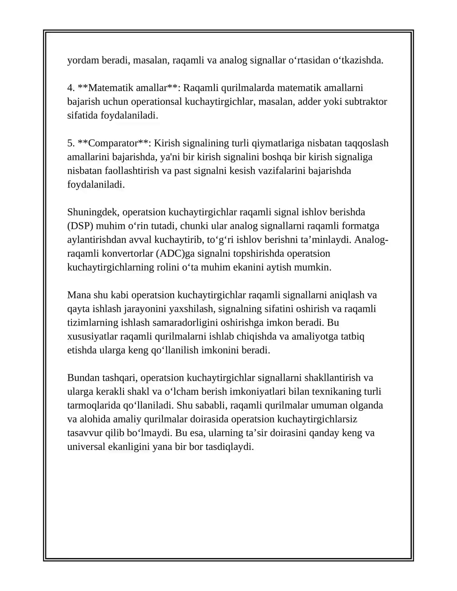 RAQAMLI QURILMALARDA KUCHAYTIRGICHLAR VA ULARNING QO’LLANILISHI 4