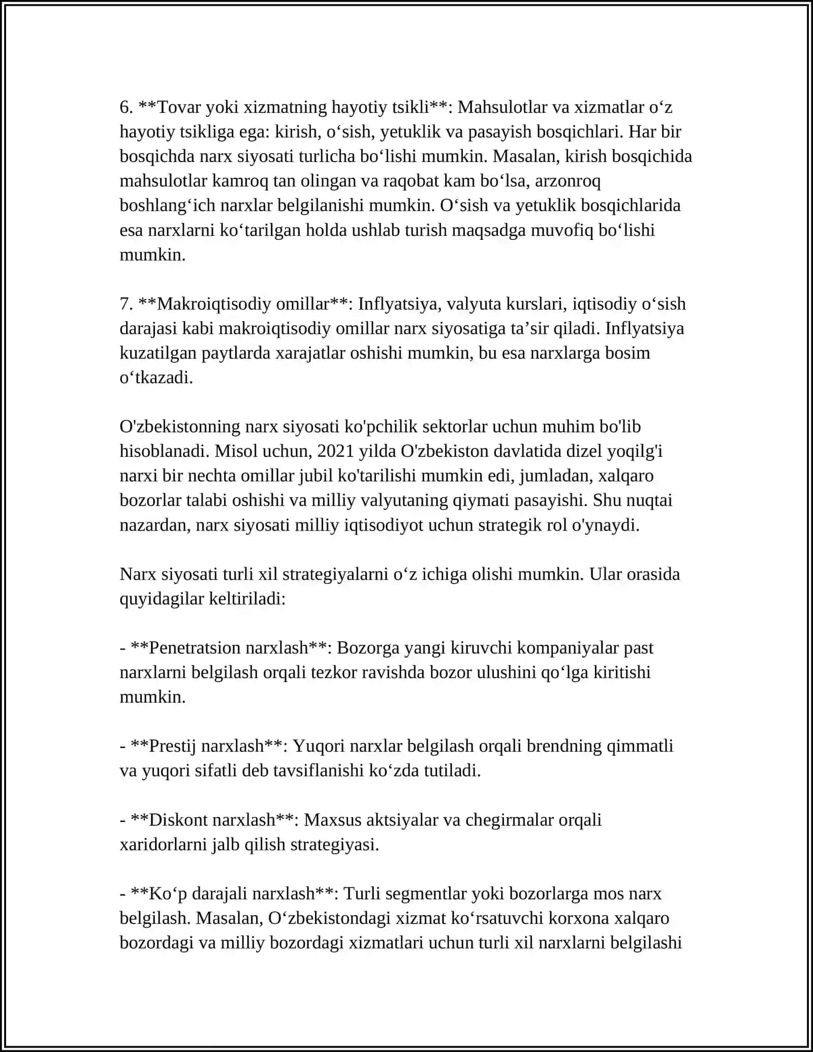 NARX SIYOSATI VA NARX STRATEGIYALARI 4