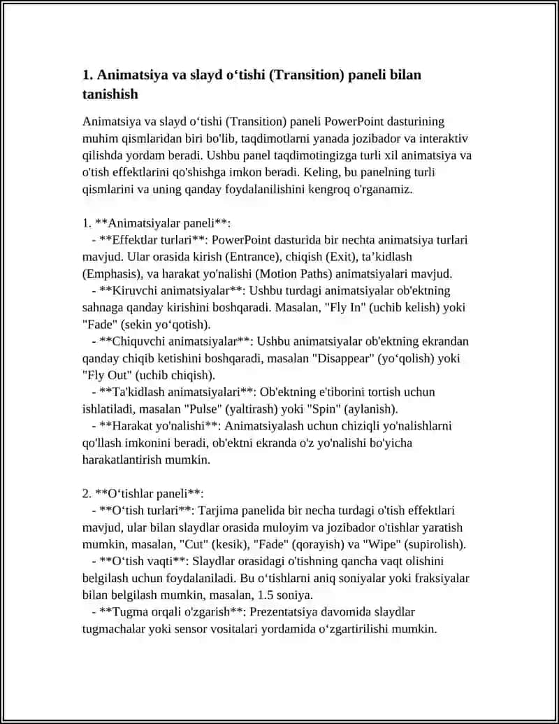 MS POWERPOINTDA ANIMATSIYA VA SLAYDLAR ÕTISHI (TRANSITION) EFFEKTLARINI ÕRGANISH 4
