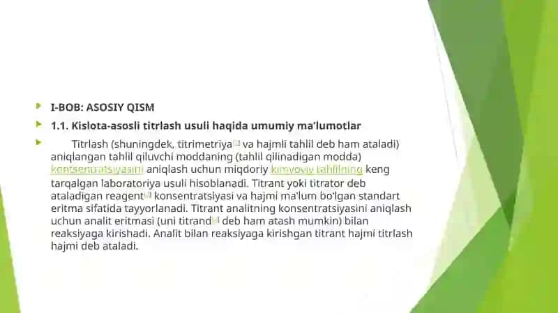 Analitik kimyo fanidan tayyorlagan Kurs ishi taqdimoti 4