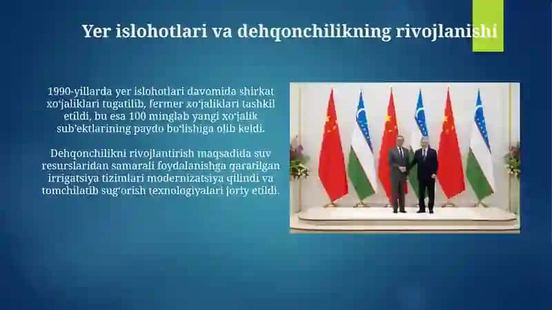 Mustaqillik yillarida qishloq xoʼjaligidagi oʼzgarishlar (Oʼzbekiston uchun) 4
