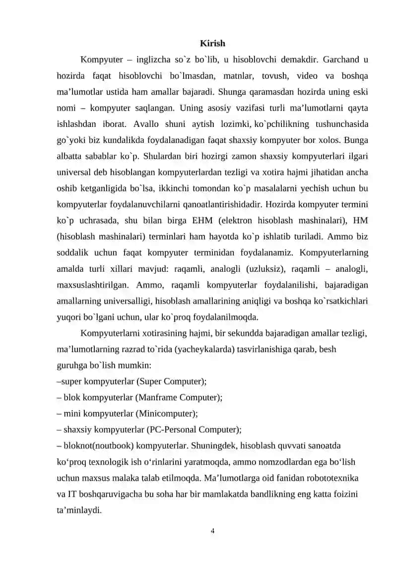 “Kompyuter turlariʼʼ mavzusidagi MIKRODARSI 4