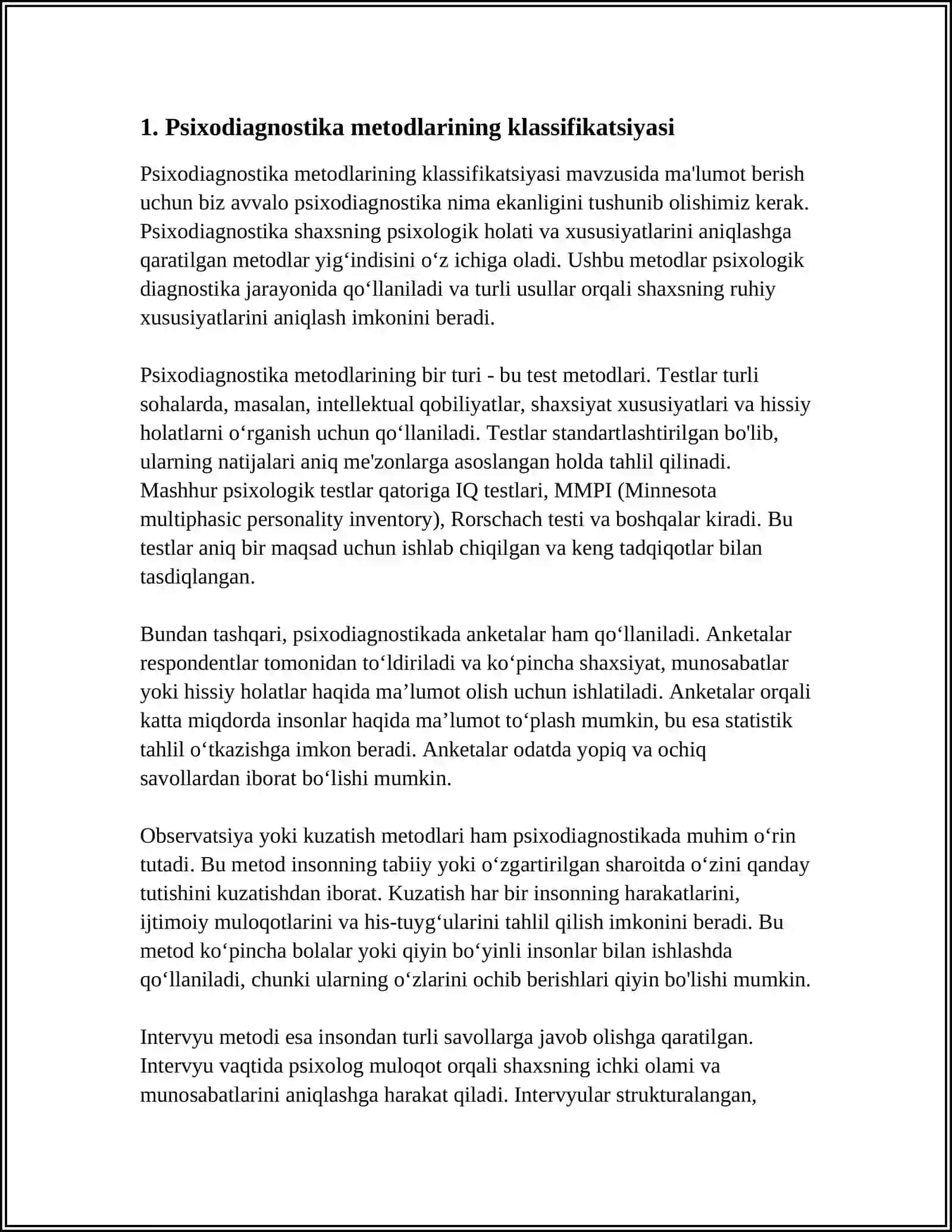 PSIXODIAGNOSTIKA METODLARI KLASSIFIKATSIYASI VA PSIXOLAGIK TESTLASHTIRISH SHAKLLARI 4