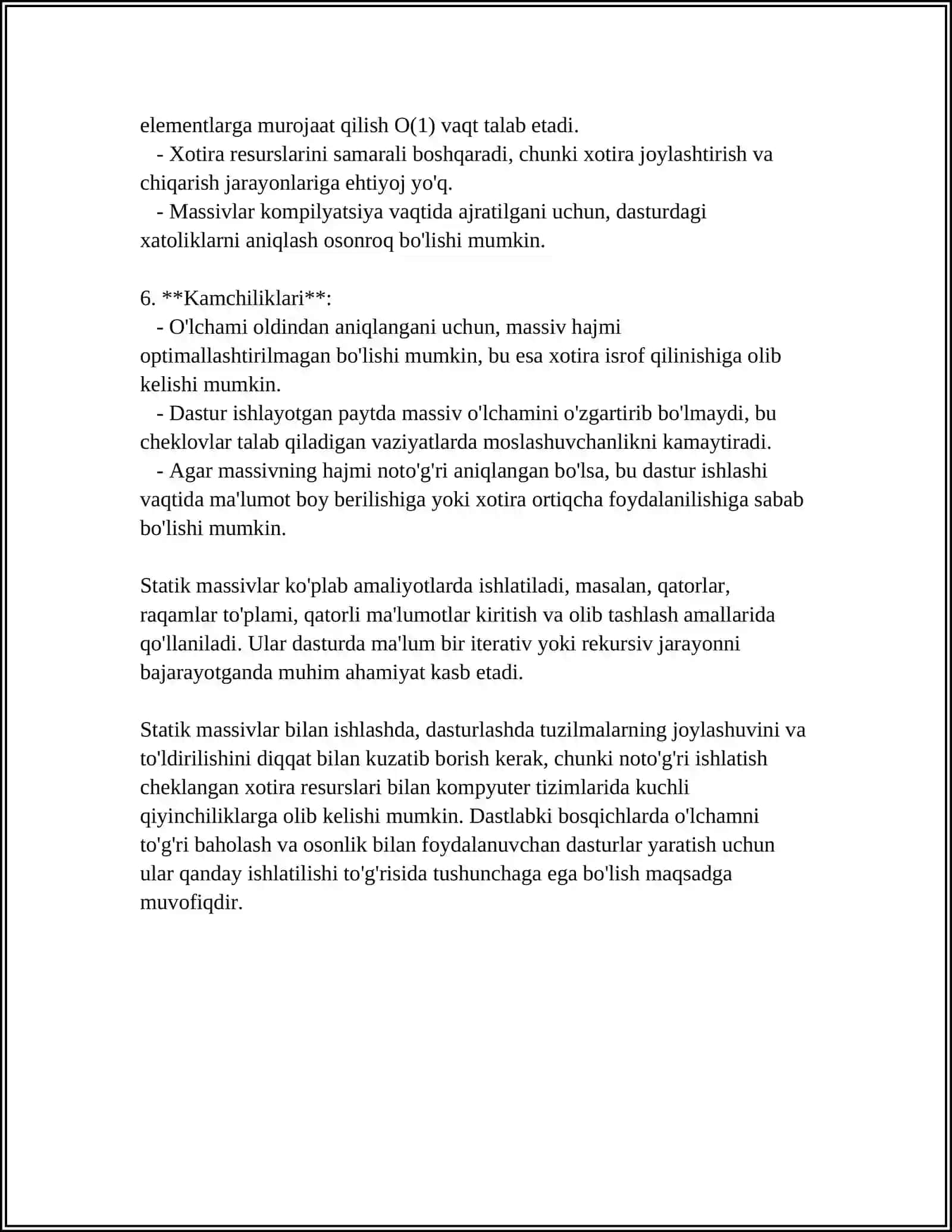 BIR OʻLCHAMLI STATIK MASSIVLAR 4