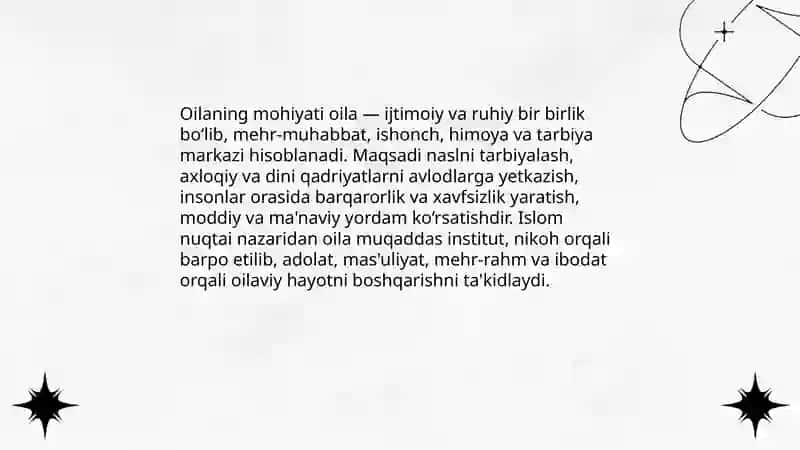 Oila haqida tushuncha va uning mohiyati. Oila va Islom 4