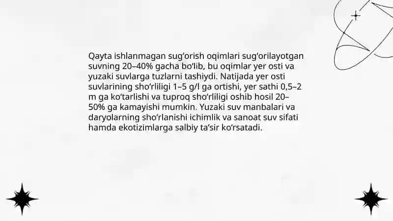 Shoʻrlangan mintaqalarda ekologik muammolarning kelib chiqishi 4