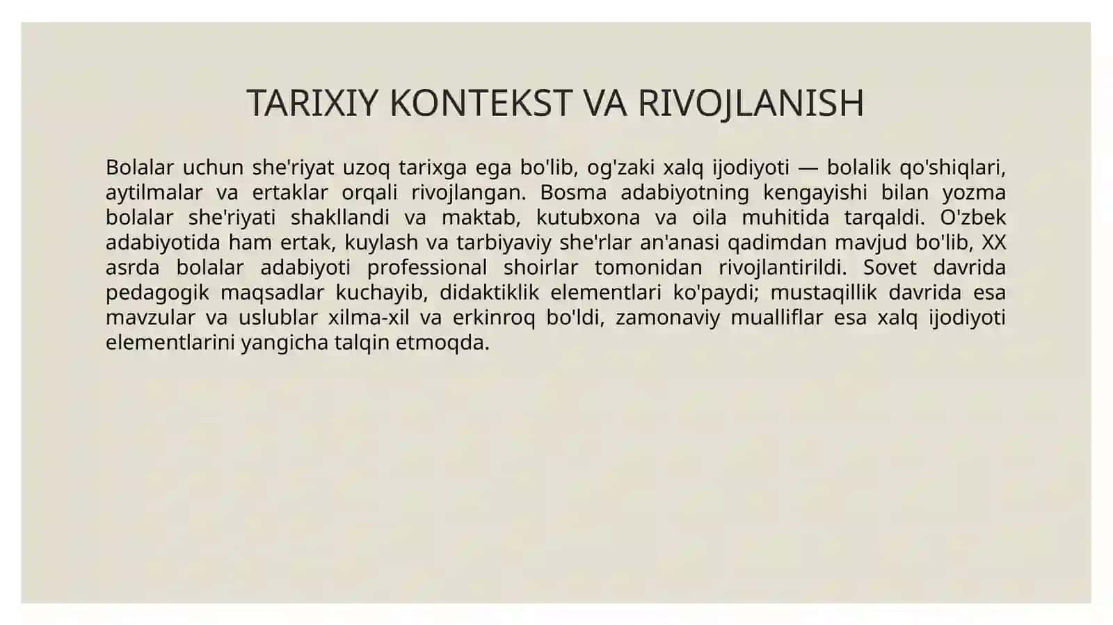 Bolalarga bag'ishlangan she'rlarning o'ziga xos xususiyatlari 4