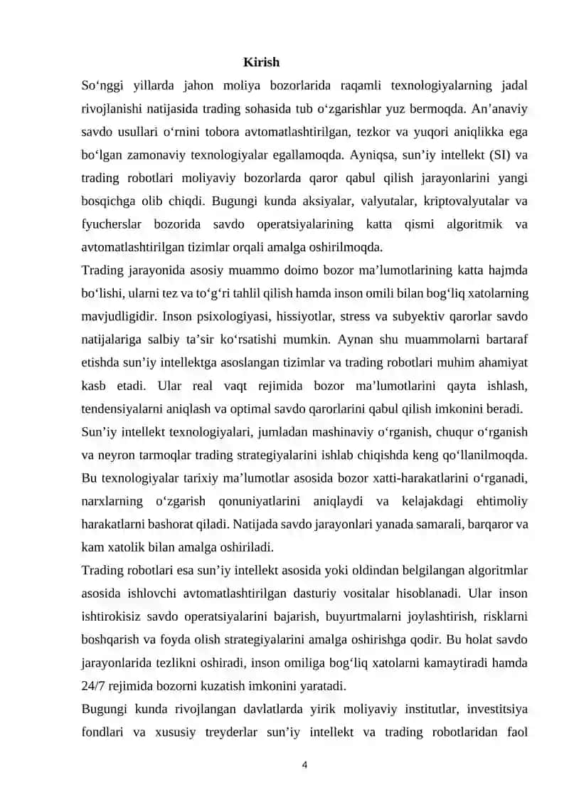 Trading sohasida sun’iy intellekt va robotlarning oʻrni va ahamiyati 4