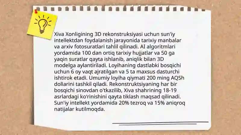 Sun'iy intellekt yordamida Xiva Xonligining tarixini jonlantirish orqali turizmni rivojlantirish 4