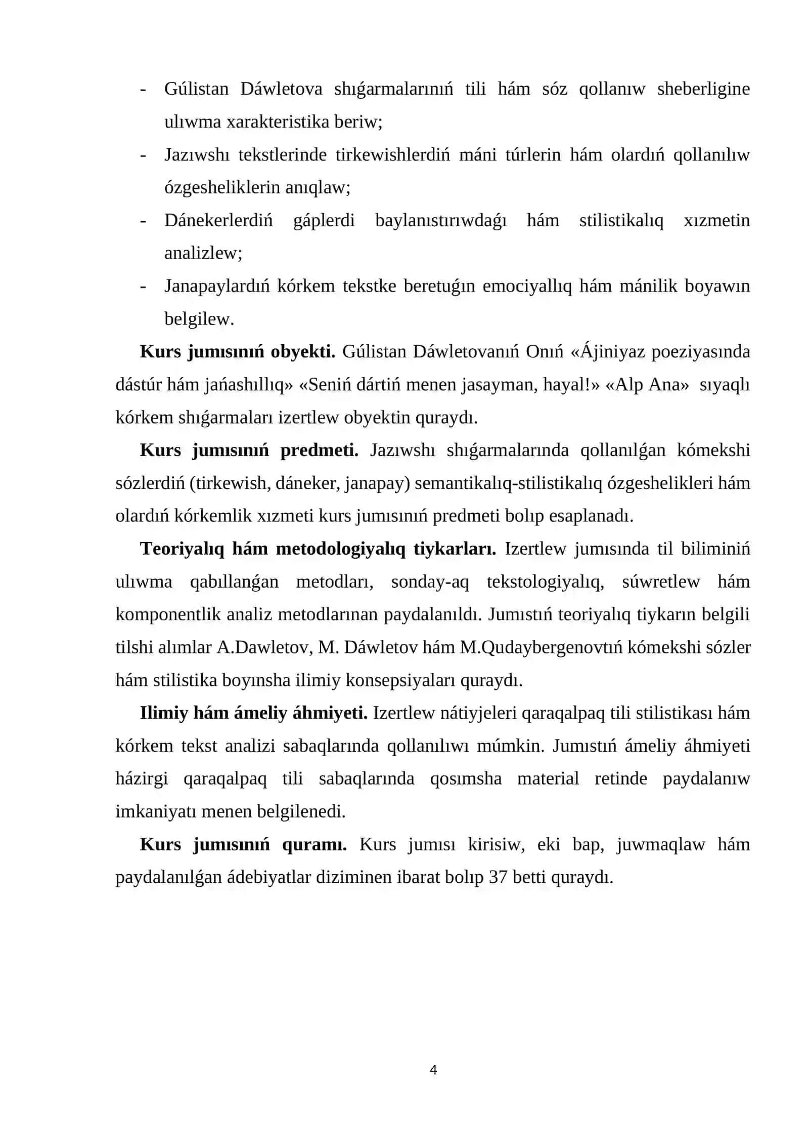 G.DÁWLETOVA SHÍǴARMALARÍNDA QOLLANÍLǴAN KÓMEKSHI SÓZLER 4