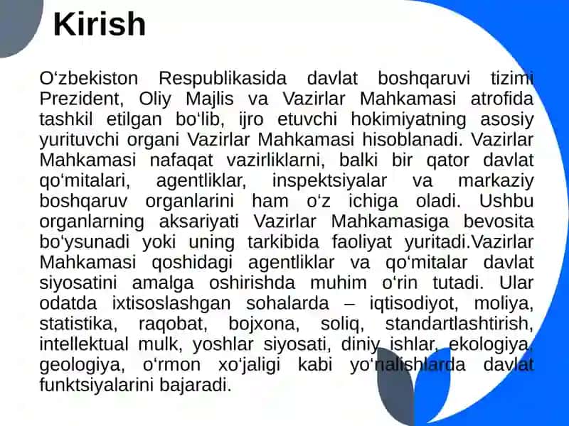 Vazirlar Mahkamasi Agentliklar va Qo'mitalar 4