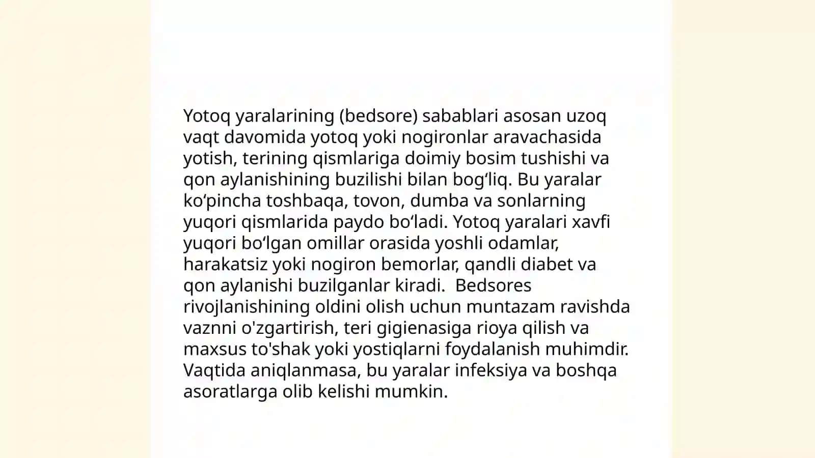 Ogʻir yotgan bemorlarda yotoq yaralar profilaktikasi 4