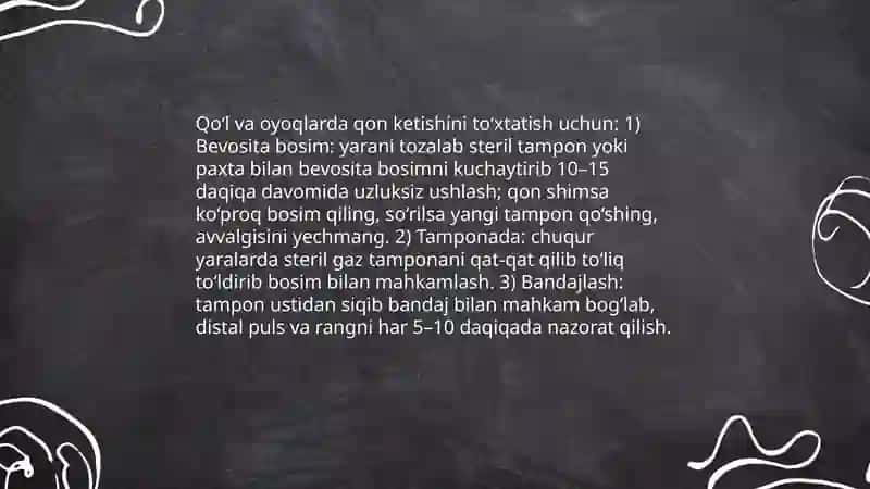 Qol va oyoqlarni jangovor shikastlarida tibbiy yordam korsatish 4