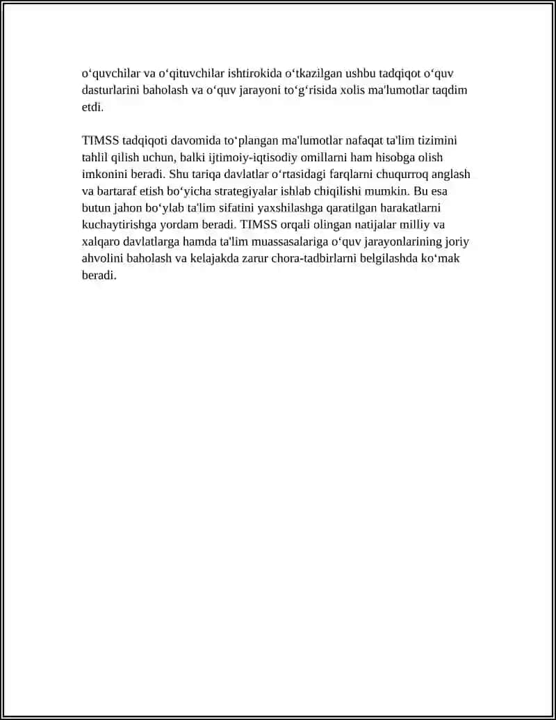 TIMSS MAZMUN SOHALARI TOPSHIRIQLAR VA NATIJALAR SHARHI 4