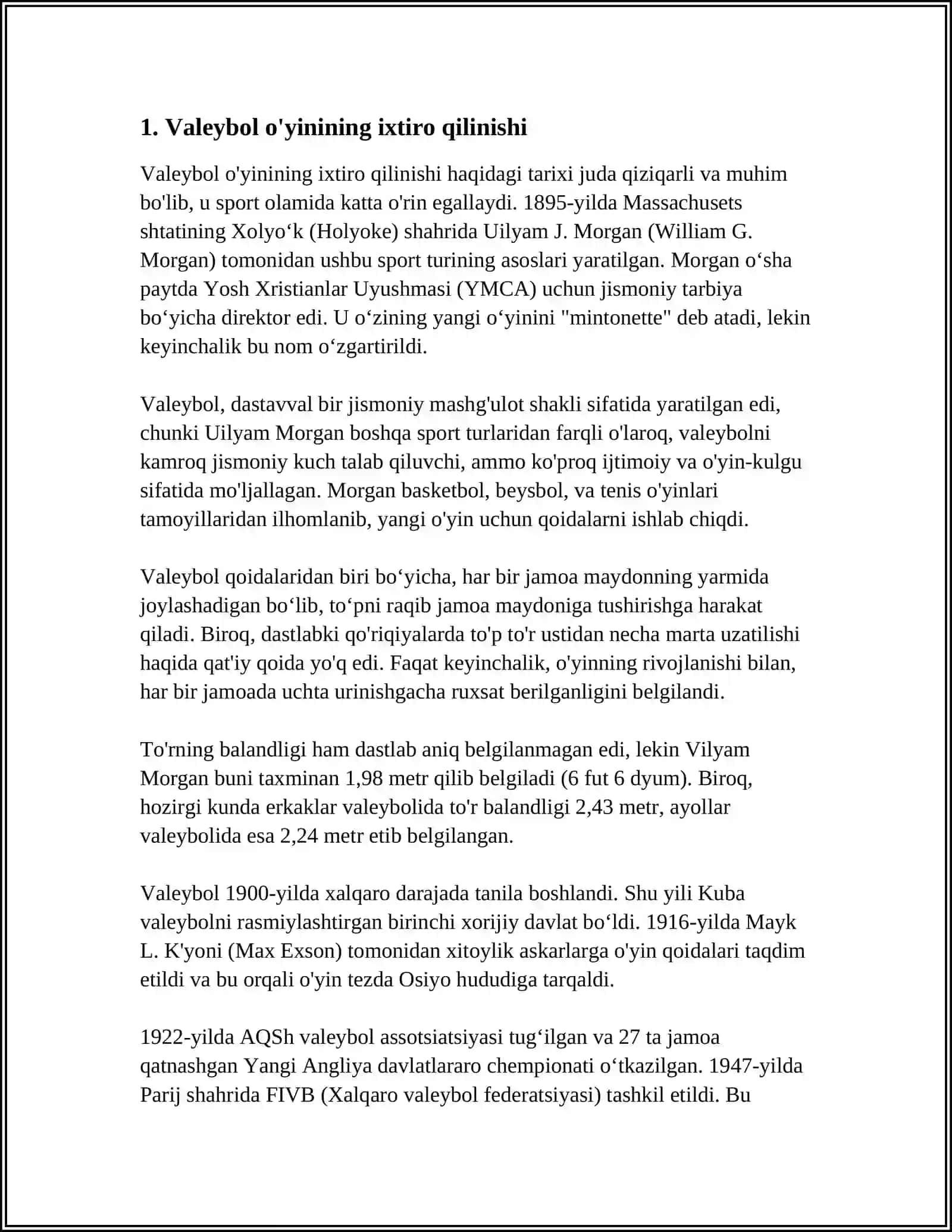 VALEYBOL OʻYININING KELIB CHIQISHI VA RIVOJLANISH TARIXI 4