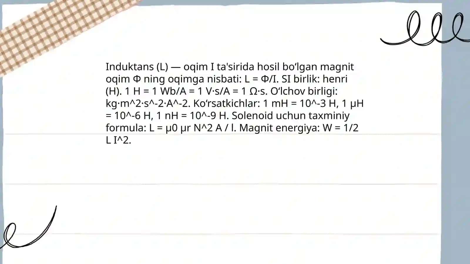 Induktiv elementlar va ularni xarakterlovchi kattaliklar 4