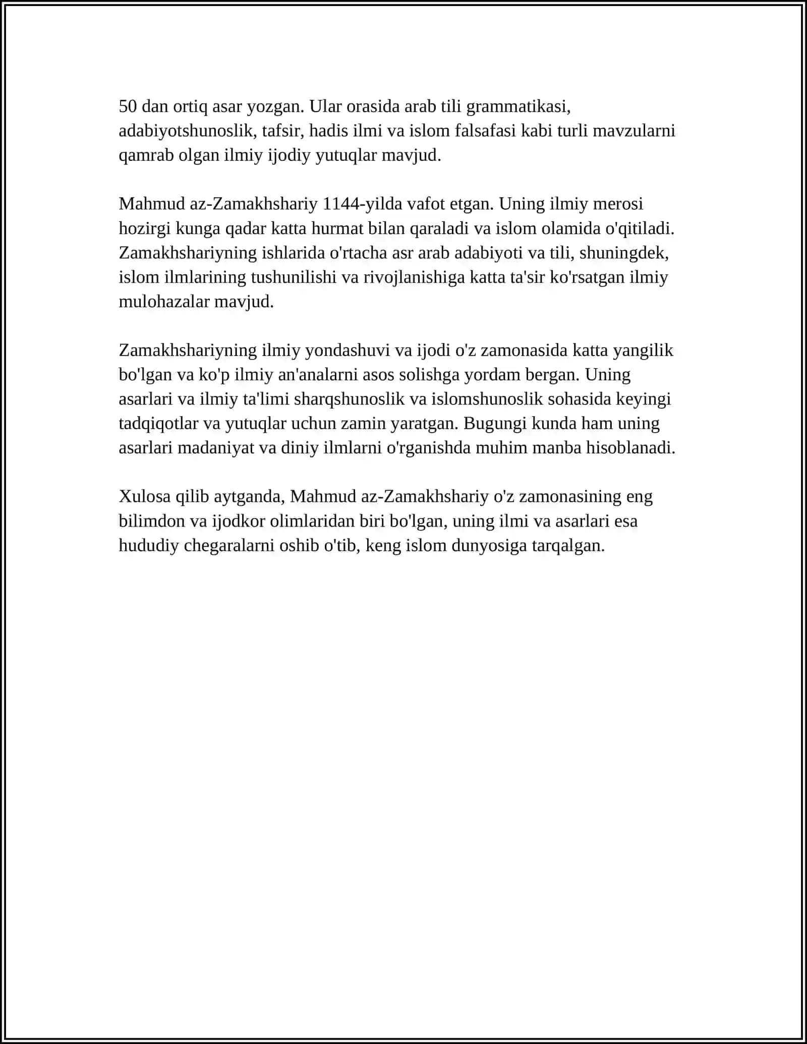 MAHMUD AZ ZAMAHSHARIYNING TURKIY ASARLARI XUSUSIYATI 4