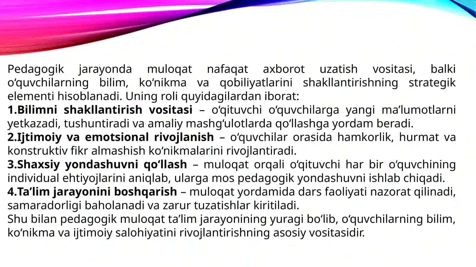 Pedagogik muloqat tizimi va uni tashkiletishtexnologiyasi 4