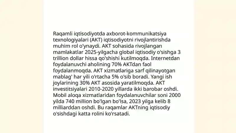 Axborot-kamunikatsiya texnalogiyalarining iqtisodiyotdagi o'rni va vazifalari 4