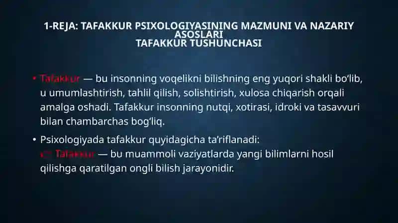 Tafakkur psixologiyasi sohasida ishlarning nazariy va amaliy hamiyati 4