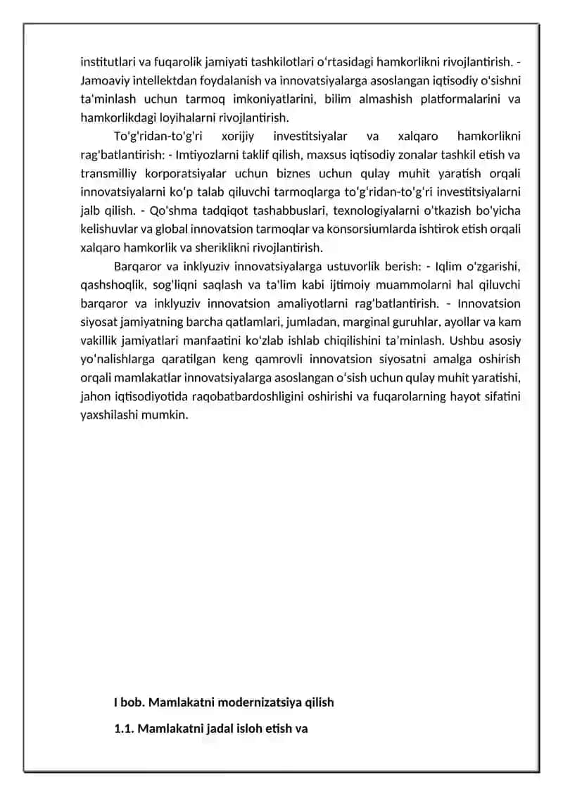 Mamlakatni modernizatsiya qilish sharoitida innovatsion siyosat yo`nalishlari 4