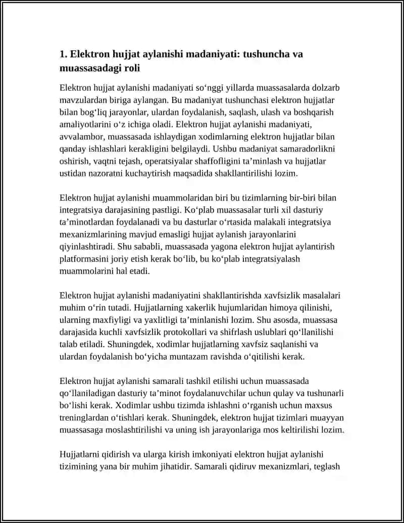 MUASSASADA ELEKTRON HUJJAT AYLANISHI MADANIYATINI SHAKLLANTIRISH: TAHLIL MUAMMOLAR VA YECHIMLAR 4