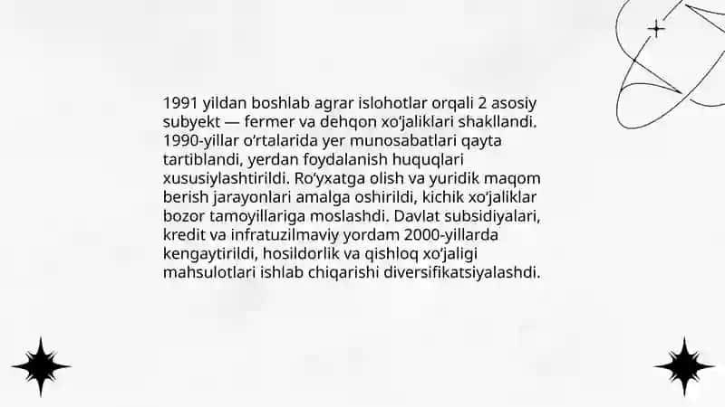 Mustaqillik yillarida qishloq xo'jaligi va sanoat sohasidagi o'zgarishlar 4