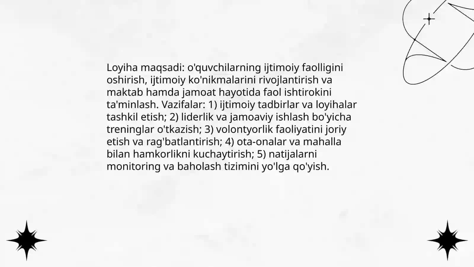 O’quvchilarning ijtimoiy faolligini oshirishga qaratilgan loyiha tashabbusini ishlab chiqish 4