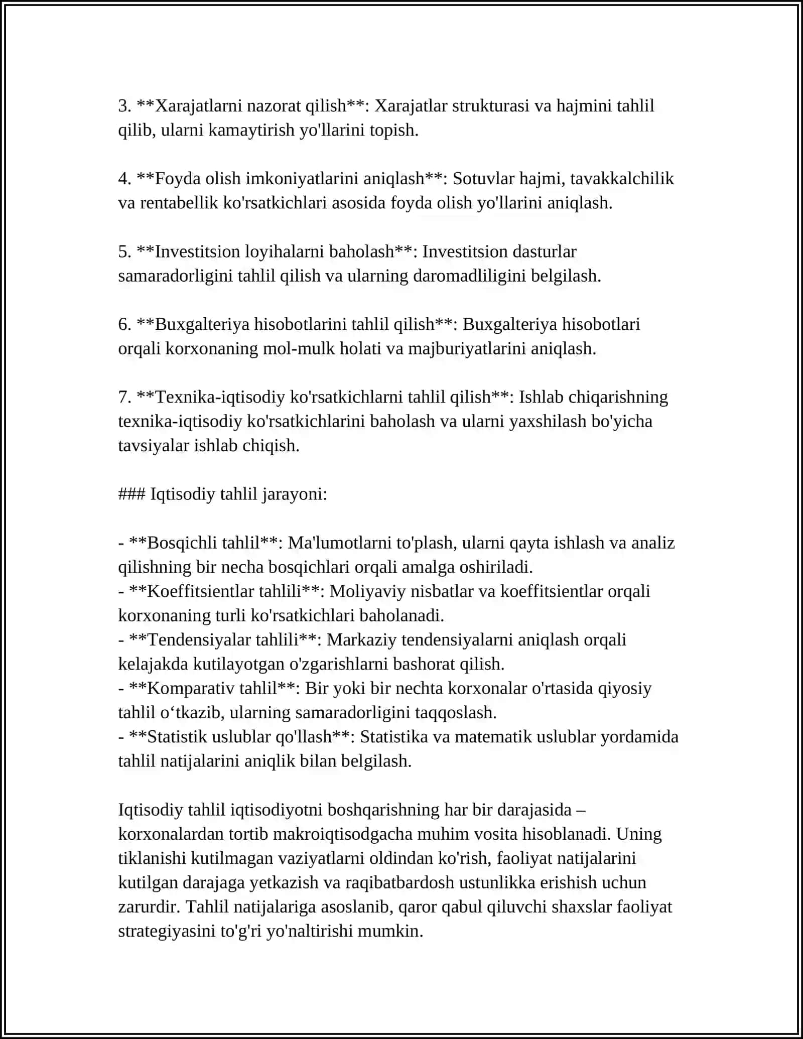 IQTISODIY TAHLIL FANING PRIDMETI, ASOSIY VAZIFALARI VA TAMOYILLARI 4