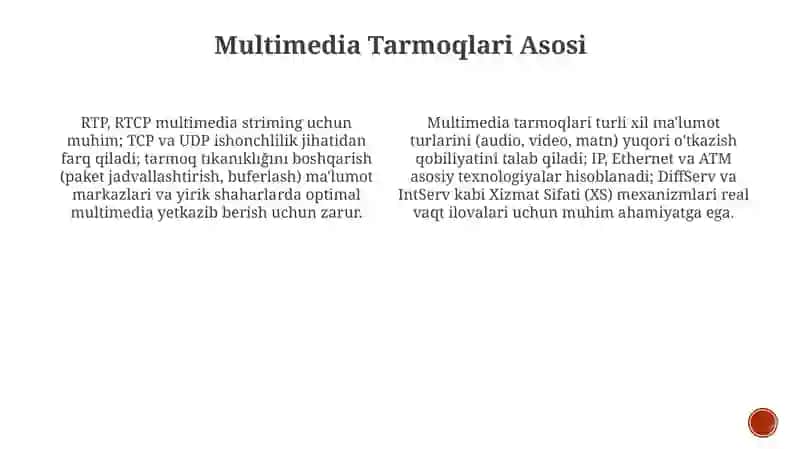 MPLS asosidagi multimedia aloqa tarmog'ining transport telekommunikatsiya texnologiyalari 4