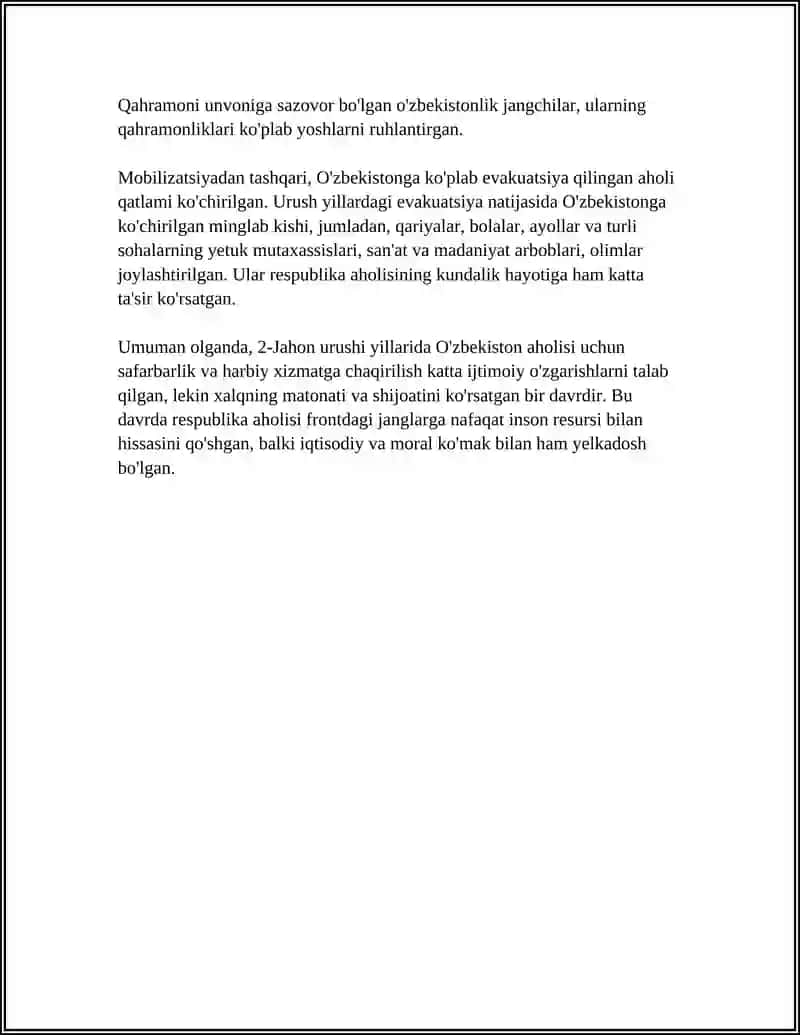 2 JAHON URUSH DAVRIDA O'ZBEKISTON AHOLISI HAYOTI 4