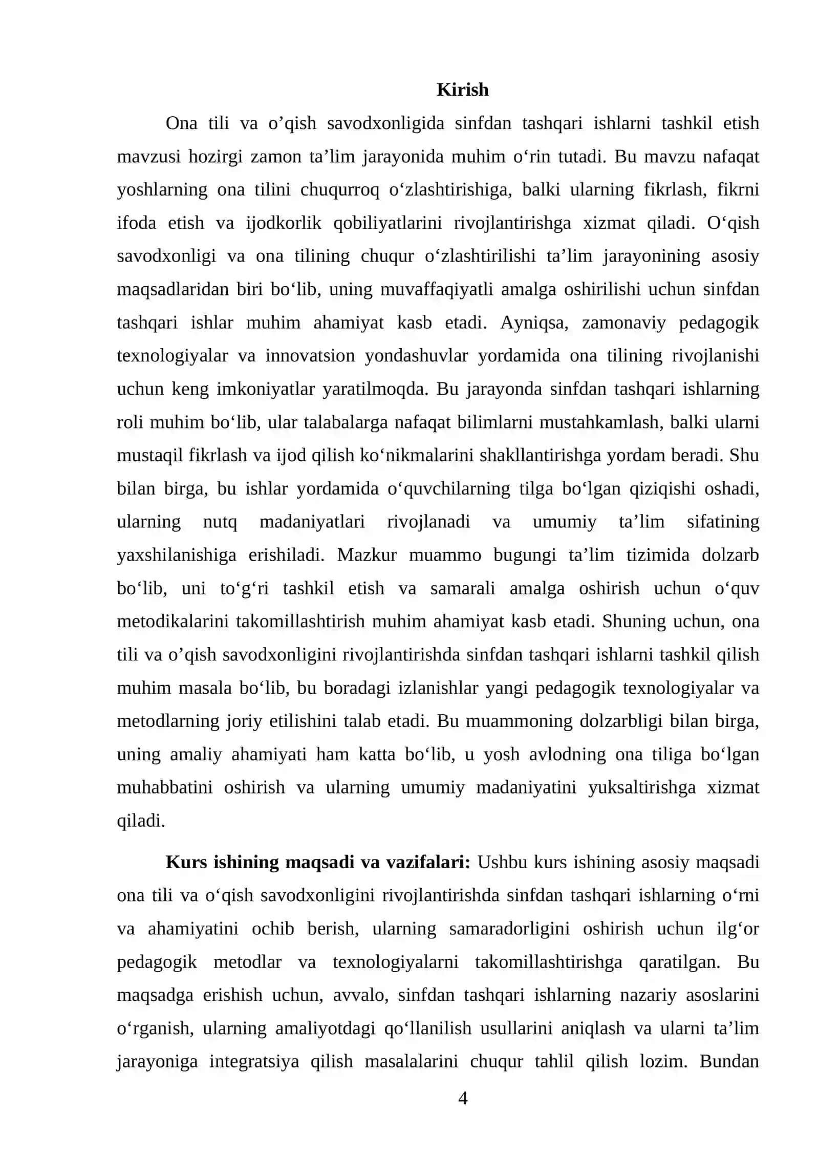 ONA TILI VA O’QISH SAVODXONLIGIDA SINFDAN TASHQARI ISHLARNI TASHKIL ETISH 4
